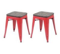 Mendler Tabouret HWC-A73 métal design industriel 2x Rouge