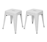 2x tabouret HWC-A73, métal, style industriel, empilable blanc