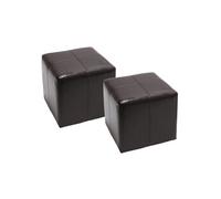 2x tabouret / pouf / dé Onex, cuir, 36x36x36cm - marron