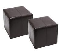 2x tabouret / pouf / dé Onex, cuir, 36x36x36cm marron