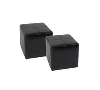 2x tabouret pouf dé Onex, cuir, 36x36x36cm noir