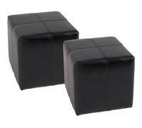 2x tabouret pouf dé Onex, cuir, 36x36x36cm noir
