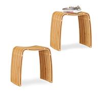 2X Tabouret Repose-Pieds Bois de Bambou lamelles élégant Pouf scandinave Nordique, Nature