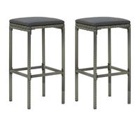 2x Tabourets de Bar avec Coussins Gris Résine Tressée Sièges Comptoir vidaXL