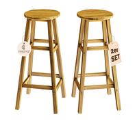 2x Tabourets de bar bois d'acacia assise ronde repose-pieds hauteur rustique