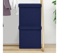 2x Tabourets de Rangement Pliables Bleu Faux Lin Coffres Conteneurs vidaXL