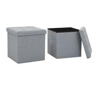 2x Tabourets de Rangement Pliables Bleu Faux Lin Coffres Conteneurs vidaXL