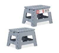 2X Tabourets pliants, Taille M, Portable, escabeau de Salle de Bain, 120 kg, Plastique, 22 cm de Haut, Gris Clair