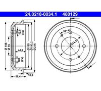 2x Tambour de frein 24.0218-0034.1 ATE pour HYUNDAI ACCENT I