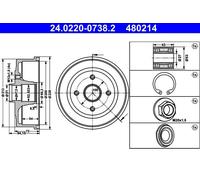 2x Tambour de frein ATE 24.0220-0738.2 convient pour OPEL VAUXHALL
