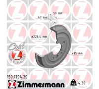 2x Tambour de frein revêtu 150.1704.20 ZIMMERMANN pour BMW 3 3 Coupé 3 Compact