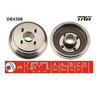 2x Tambour de frein TRW DB4308 convient pour FORD MAZDA