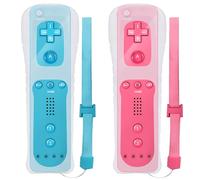 2x télécommande Wii, contrôleur de jeu Wii contrôleur de jeu à distance sans fil connexion de capteur de mouvement contrôleur de manette de jeu de remplacement pour console Wii et Wii (rose + bleu)