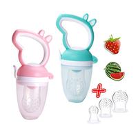 2x Tétines à fruits de qualité supérieure pour bébé + 3 tétines en silicone en 3 tailles sans BPA - Pour nourrisson - Pour fruits et légumes, glace, noix de noix - 5 pièces Végétale
