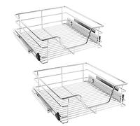 2x Tiroirs Téléscopiques de Cuisine, 50cm Treillis Métallique pour Placard, Lot de 2 Paniers de Rangement Coulissants Avec Rails Inclus