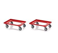 2x Transportroller rot mit Gummrädern für 60x40 Eurobehälter inkl. gratis Zollstock 2er Set