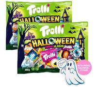 2x Trolli Halloween Sweet & Sour 360g de chaque grand emballage Mélange de bonbons avec Glotzer, vers acides, Dracula & friandises effrayantes - autocollants fantômes inclus