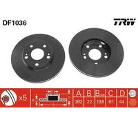 2x TRW DF1036 Disque de frein Avant pour RENAULT SAFRANE II (B54) 262mm