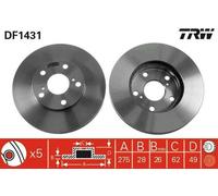 2x TRW DF1431 Disque de frein Avant pour TOYOTA Avensis Verso (M2) 275mm