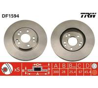 2x TRW DF1594 Disque de frein Avant convient pour MERCEDES-BENZ 190 (W201) 300mm