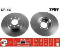 2x TRW DF1747 Disque de frein Avant pour FIAT 500 (312) PUNTO (188) PUNTO (176)