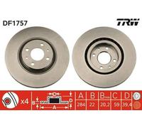 2x TRW DF1757 Disque de frein Avant pour FIAT PUNTO (188) TIPO (160) 284mm