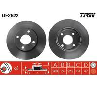2x TRW DF2622 Disque de frein Avant pour FORD MONDEO II Kombi (BNP) COUGAR (EC)