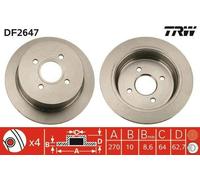 2x TRW DF2647 Disque de frein Arrière pour FORD Escort Mk6 Cabriolet (ALL) 270mm