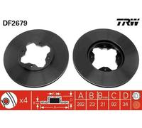 2x TRW DF2679 Disque de frein Avant pour HONDA ACCORD IV (CB) 282mm