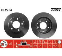 2x TRW DF2704 Disque de frein Avant pour MAZDA 626 V Hatchback (GF) 258mm