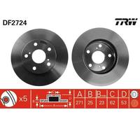 2x TRW DF2724 Disque de frein Avant pour TOYOTA Previa / Estima (R1, R2) 271mm