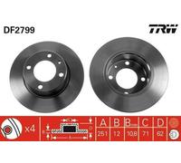 2x TRW DF2799 Disque de frein Arrière pour CITROËN XANTIA Break (X2) 251mm