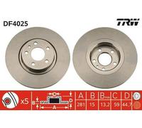 2x TRW DF4025 Disque de frein Avant pour ALFA ROMEO 147 (937) 156 (932) 281mm
