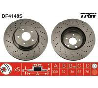 2x TRW DF4148S Disque de frein Avant 330mm