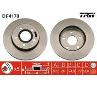2x TRW DF4170 Disque de frein Avant pour JEEP CHEROKEE (XJ) 305mm