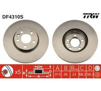 2x TRW DF4310S Disque de frein Avant pour VW SHARAN (7M8, 7M9, 7M6) 313mm