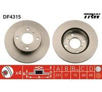 2x TRW DF4315 Disque de frein Avant pour SUZUKI Wagon R+ Schrägheck (MM) 231mm