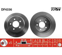 2x TRW DF4336 Disque de frein Arrière pour CHRYSLER VOYAGER IV (RG, RS) 290mm