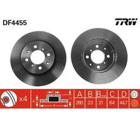 2x TRW DF4455 Disque de frein Avant pour HONDA CIVIC VII Hatchback (EU, EP, EV)