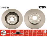 2x TRW DF4525 Disque de frein Arrière pour TOYOTA MR 2 II (SW2) 281mm