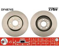 2x TRW DF4874S Disque de frein Avant pour CHRYSLER PT CRUISER (PT) 280mm