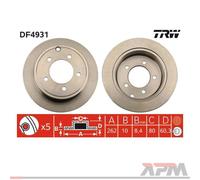 Disque de frein TRW DF4931 arrière, plein, 1 pièce