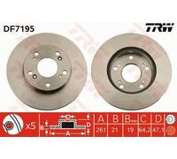 2x TRW DF7195 Disque de frein Avant pour NISSAN BLUEBIRD (U11) 262mm