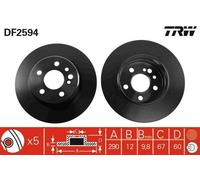 2x TRW Disque de frein Arrière 290mm DF2594