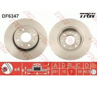 2x TRW Disque de frein Arrière pour ALFA ROMEO MITO (955) 251mm DF6347