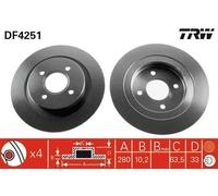 2x TRW Disque de frein Arrière pour FORD Focus Mk1 3/5 portes (DAW, DBW) 280mm