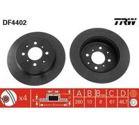 2x TRW Disque de frein Arrière pour HONDA CIVIC VII Hatchback (EU, EP, EV) 260mm
