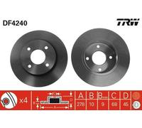 2x TRW Disque de frein Arrière pour NISSAN PRIMERA Hatchback (P11) 278mm DF4240