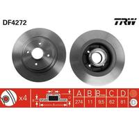 2x TRW Disque de frein Arrière pour RENAULT Scénic I (JA0/1, FA0) 274mm DF4272
