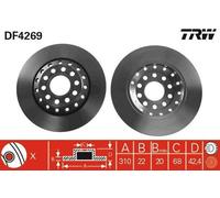 2x TRW Disque de frein Arrière pour VW Phaeton 310mm DF4269